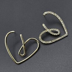 Yellow Gold and White Diamond Crystal Mismatched Heart Post Back Drop Earrings